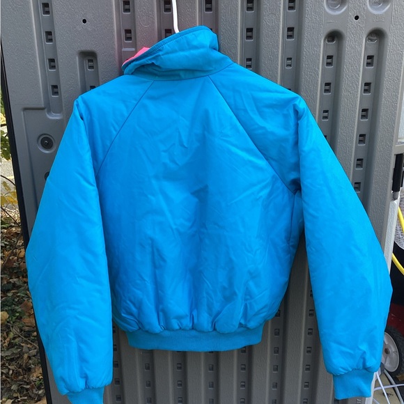 Vintage 90s Columbia Women's Reversible Blue Neon Pink Radical Sleeve Jacket M - Picture 2 of 6